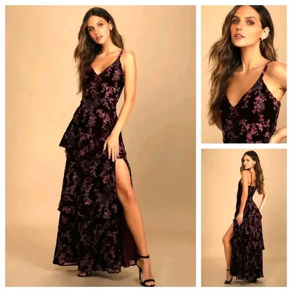 Elegant Floral Burgundy Dress - Picture 1 of 16